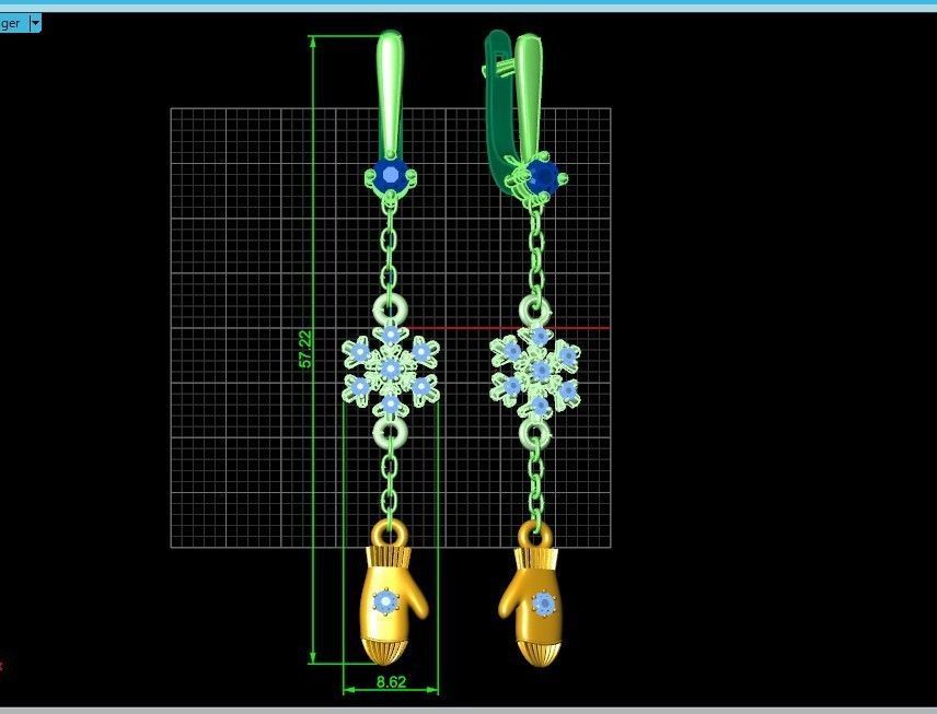 Dangling snowflake earrings with mittens 675 3D print model_3