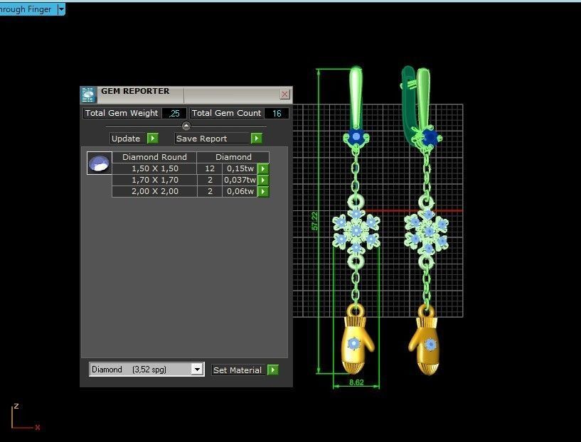 Dangling snowflake earrings with mittens 675 3D print model_4