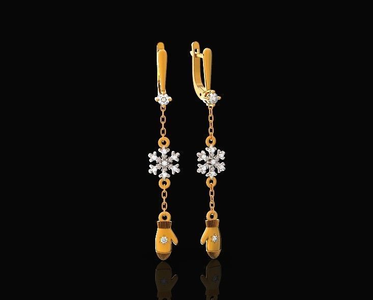 Dangling snowflake earrings with mittens 675 3D print model_14