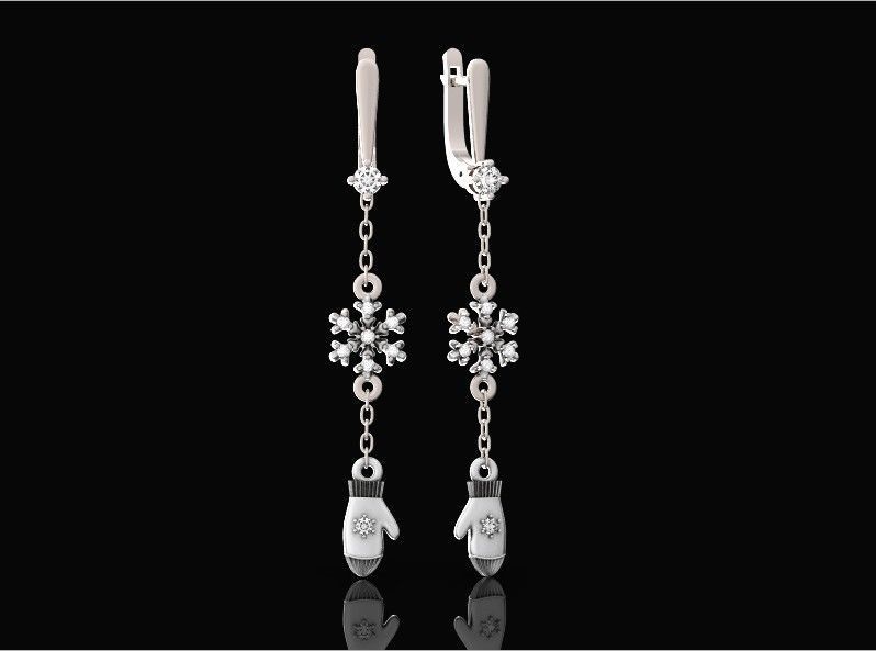 Dangling snowflake earrings with mittens 675 3D print model_32