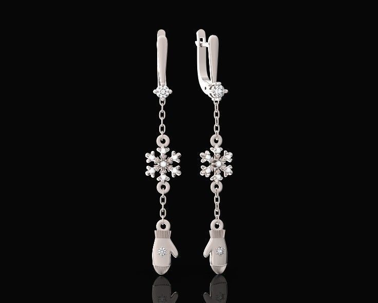 Dangling snowflake earrings with mittens 675 3D print model_17