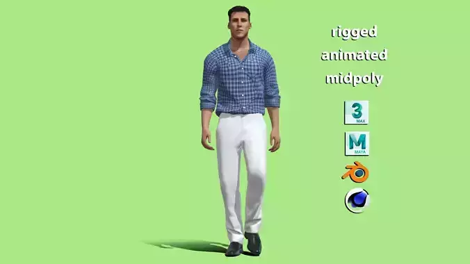 Rigged casual man walking 3D model