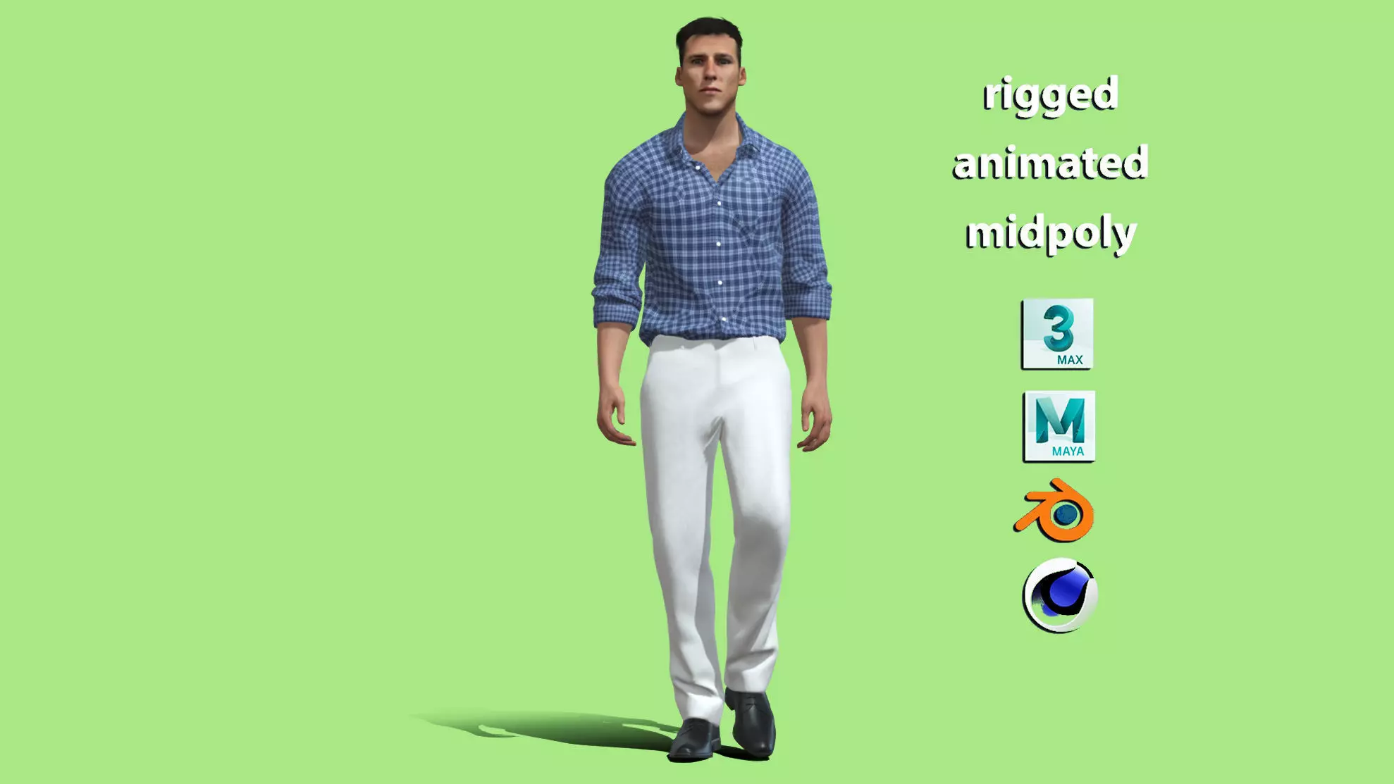Rigged casual man walking 3D model_0