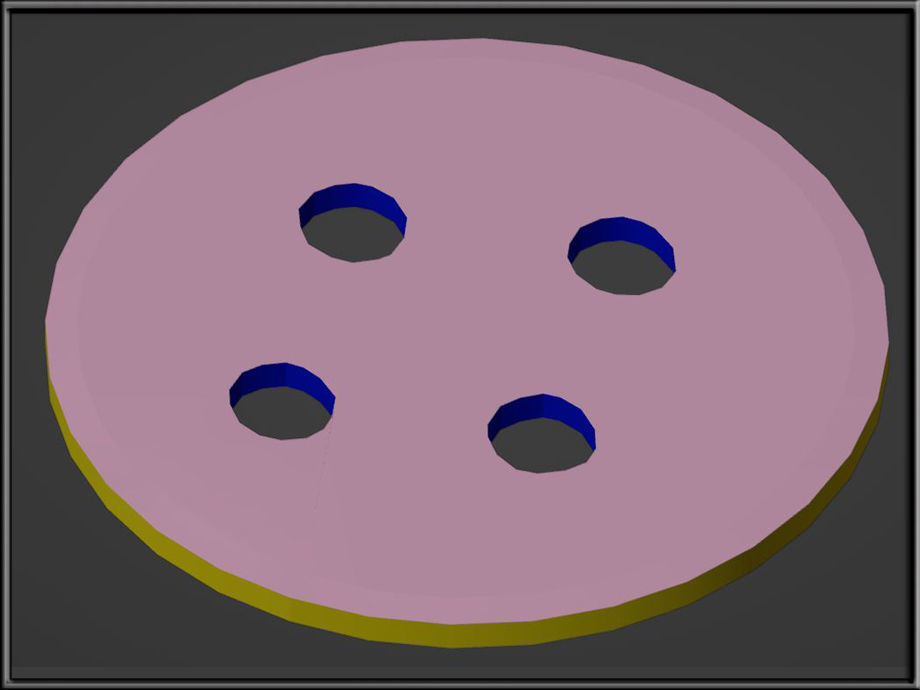 Button metal plate with four holes Low-poly 3D model_2