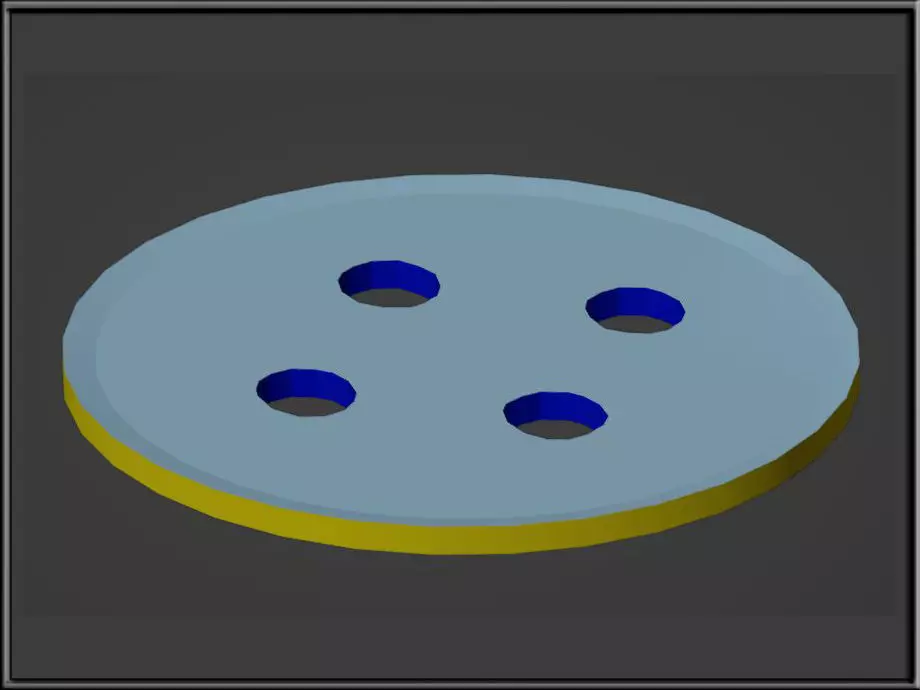 Button metal plate with four holes Low-poly 3D model_0