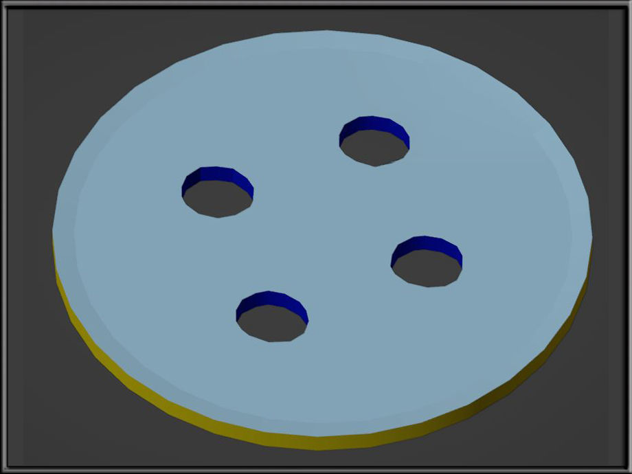 Button metal plate with four holes Low-poly 3D model_1