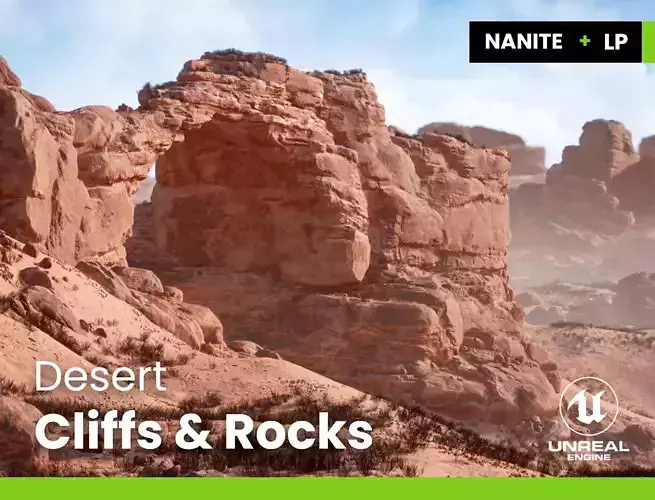 Desert Sandstone Cliffs and Rocks Modular UE Low-poly 3D model