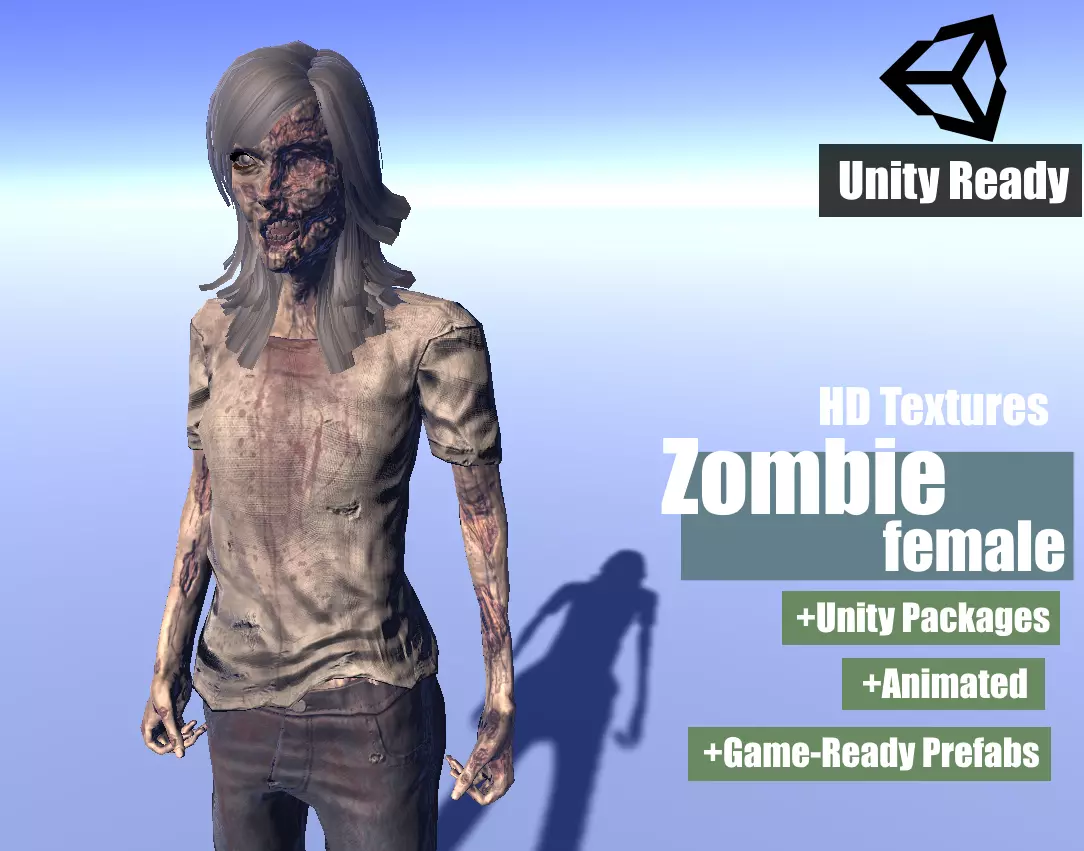Zombie - animated rigged Zombie Female Low-poly 3D model_0