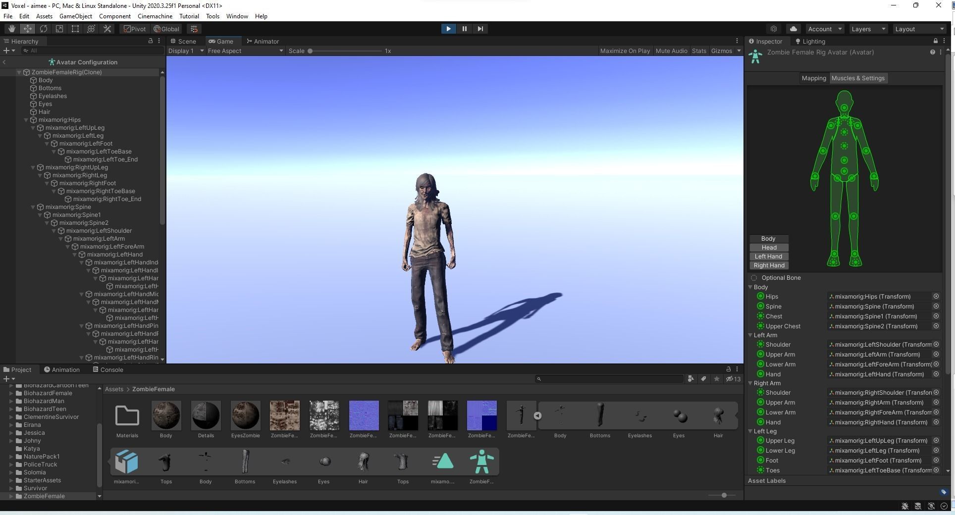 Zombie - animated rigged Zombie Female Low-poly 3D model_21