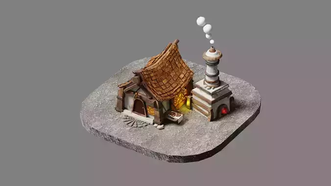 Medieval bakery blender  Low-poly 3D model