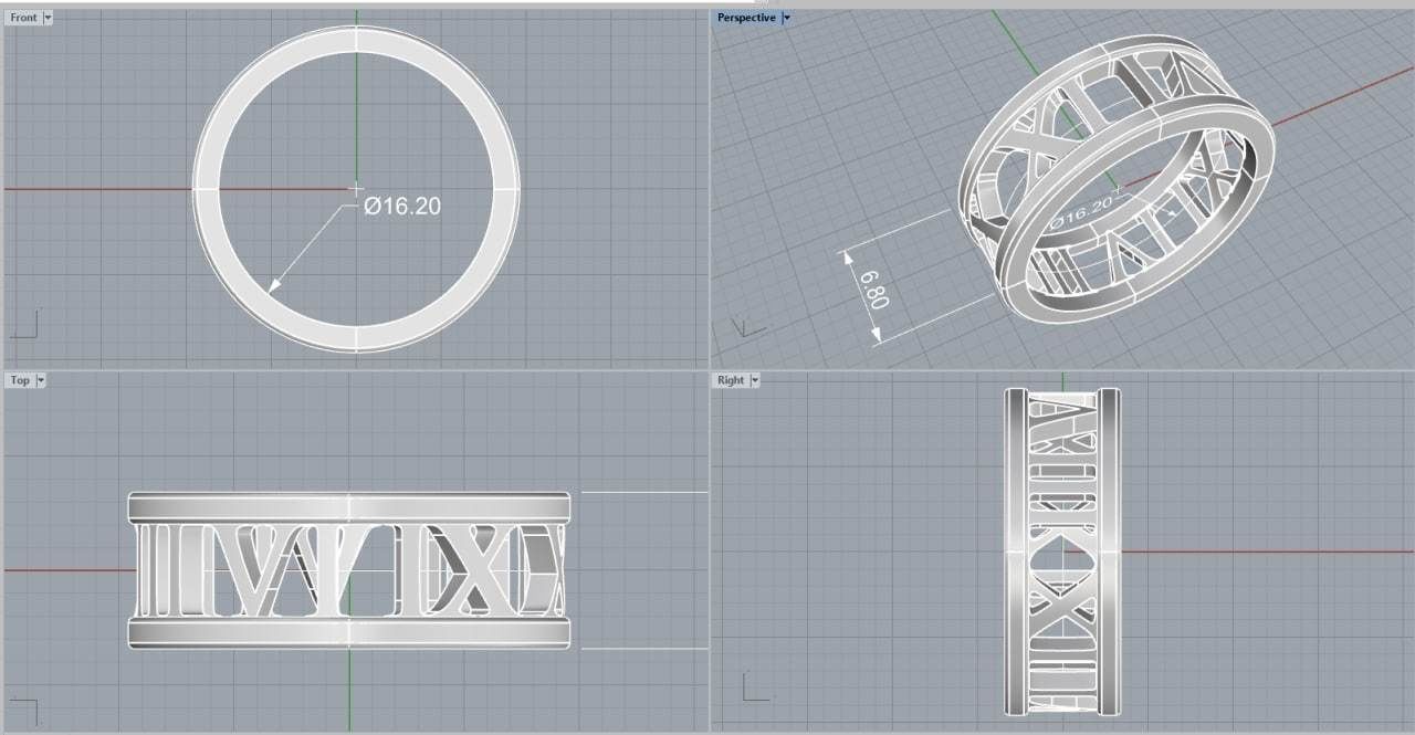 221122 R Ring with roman numbers IX III 3D print model_30