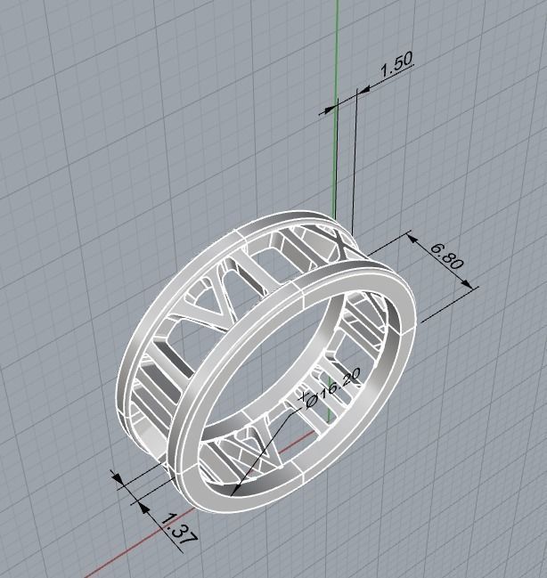 221122 R Ring with roman numbers IX III 3D print model_27