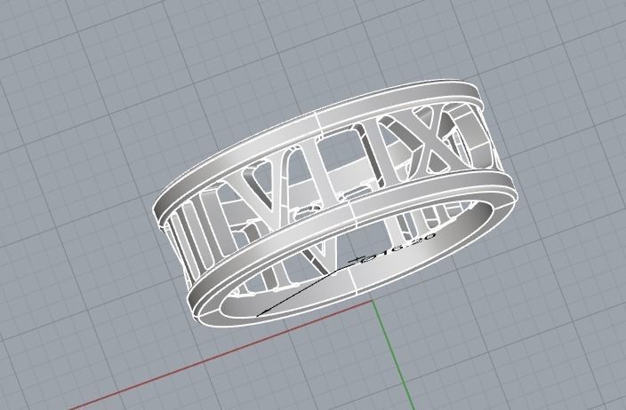 221122 R Ring with roman numbers IX III 3D print model_18