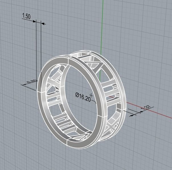 221122 R Ring with roman numbers IX III 3D print model_16