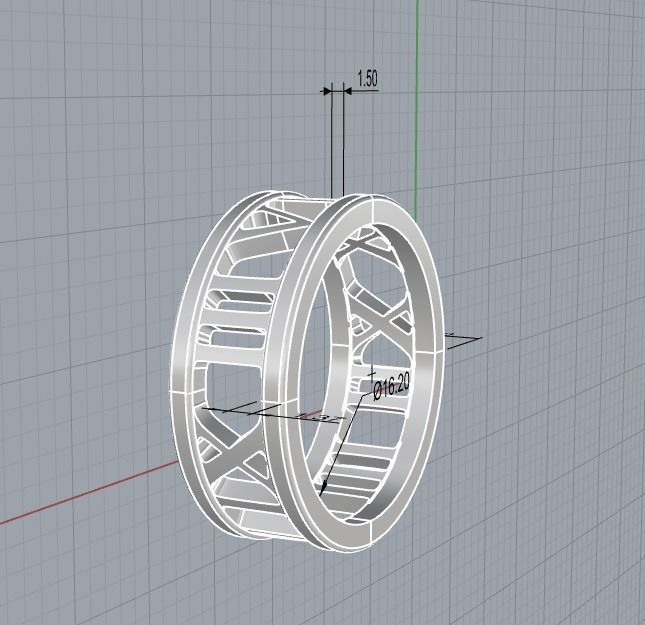 221122 R Ring with roman numbers IX III 3D print model_21