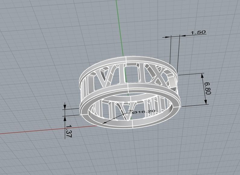 221122 R Ring with roman numbers IX III 3D print model_11