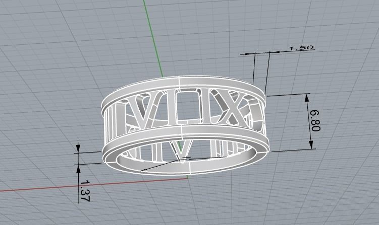 221122 R Ring with roman numbers IX III 3D print model_13