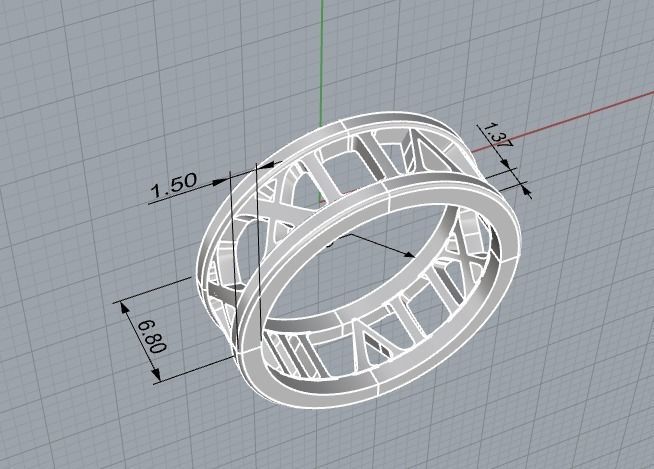 221122 R Ring with roman numbers IX III 3D print model_15