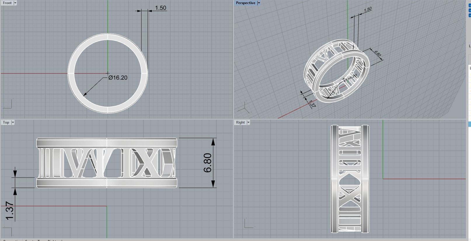 221122 R Ring with roman numbers IX III 3D print model_19