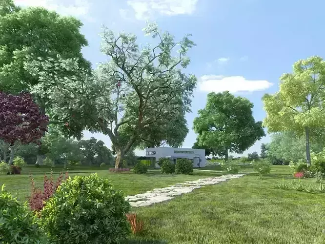 Realistic Plants Collection garden with trees and grass 3D model