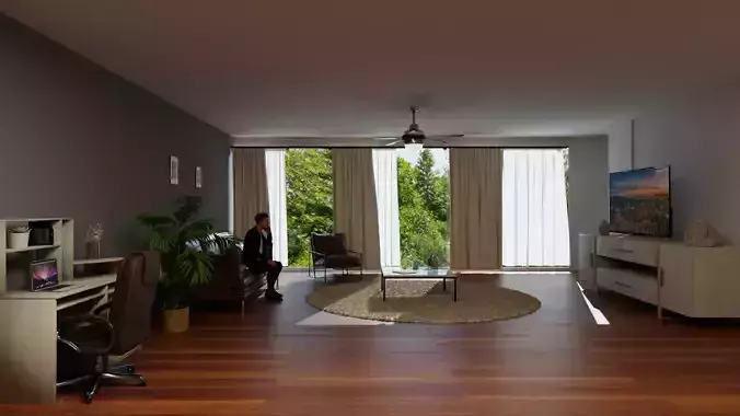 Realistic Indoor room with sitting man