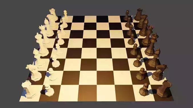 3D Chess board and the full parts - FBX Low-poly 3D model