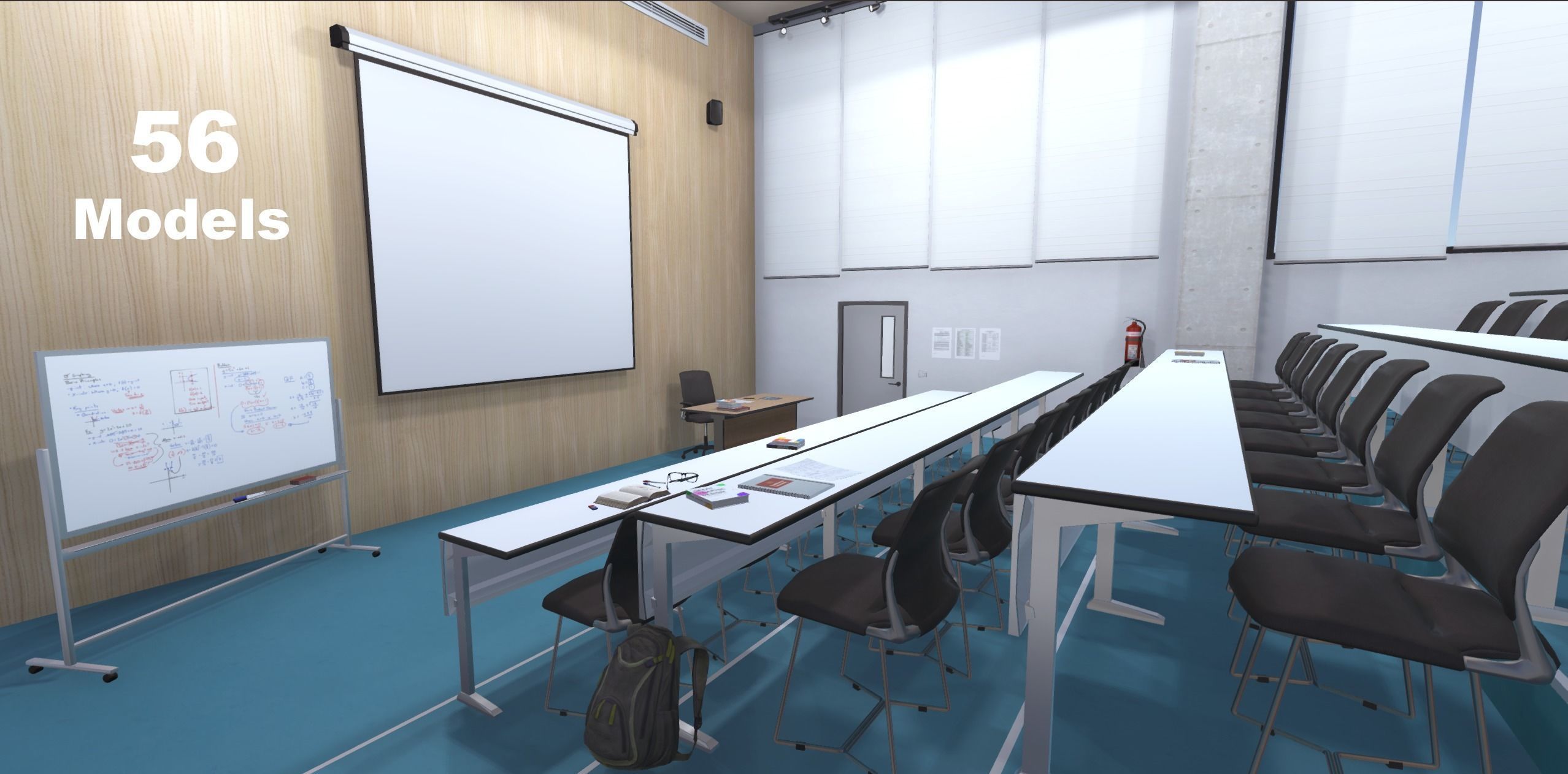 University classroom 2 Low-poly 3D model_1