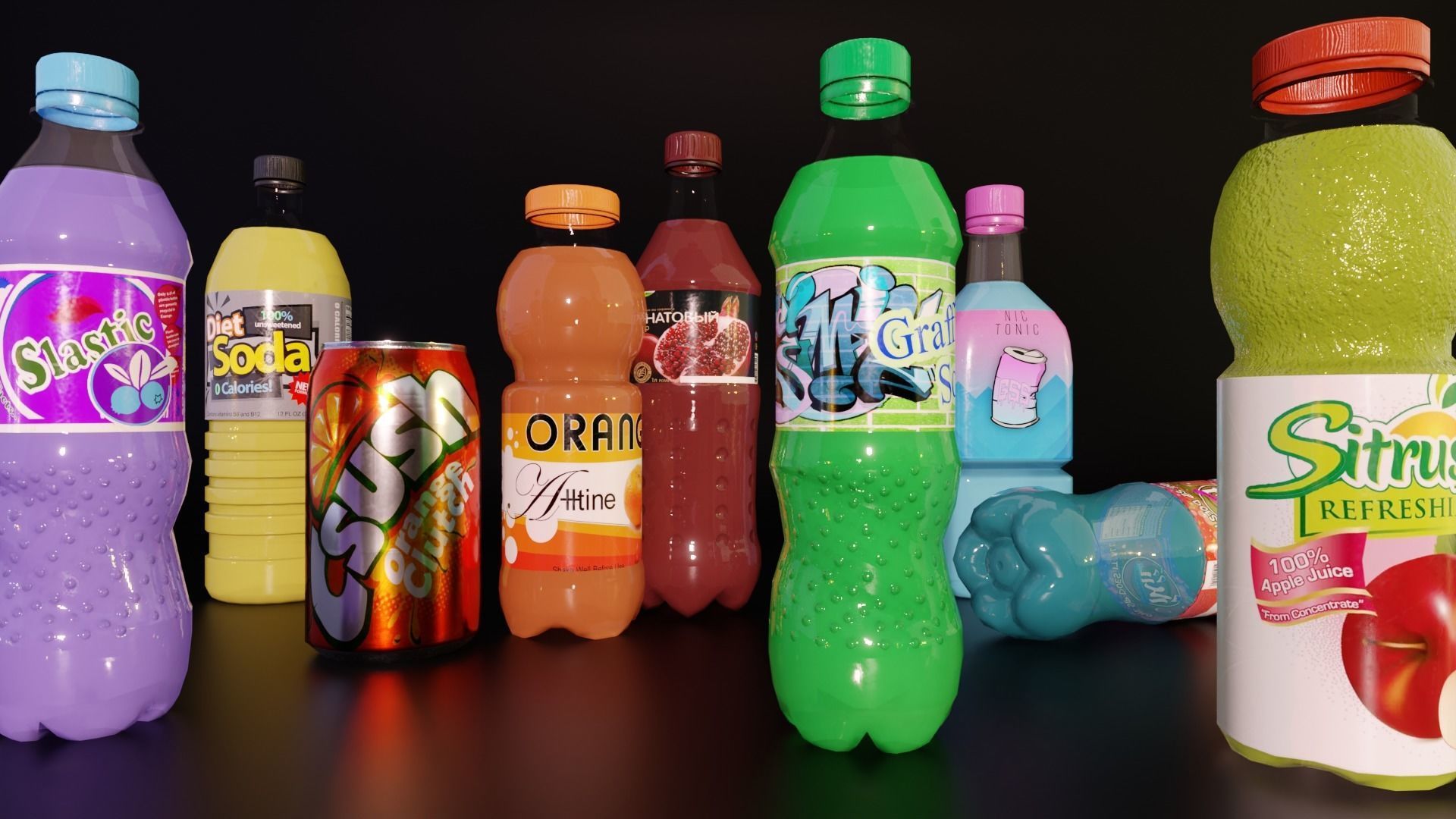 Soda bottles Can drinks Low-poly 3D model_9
