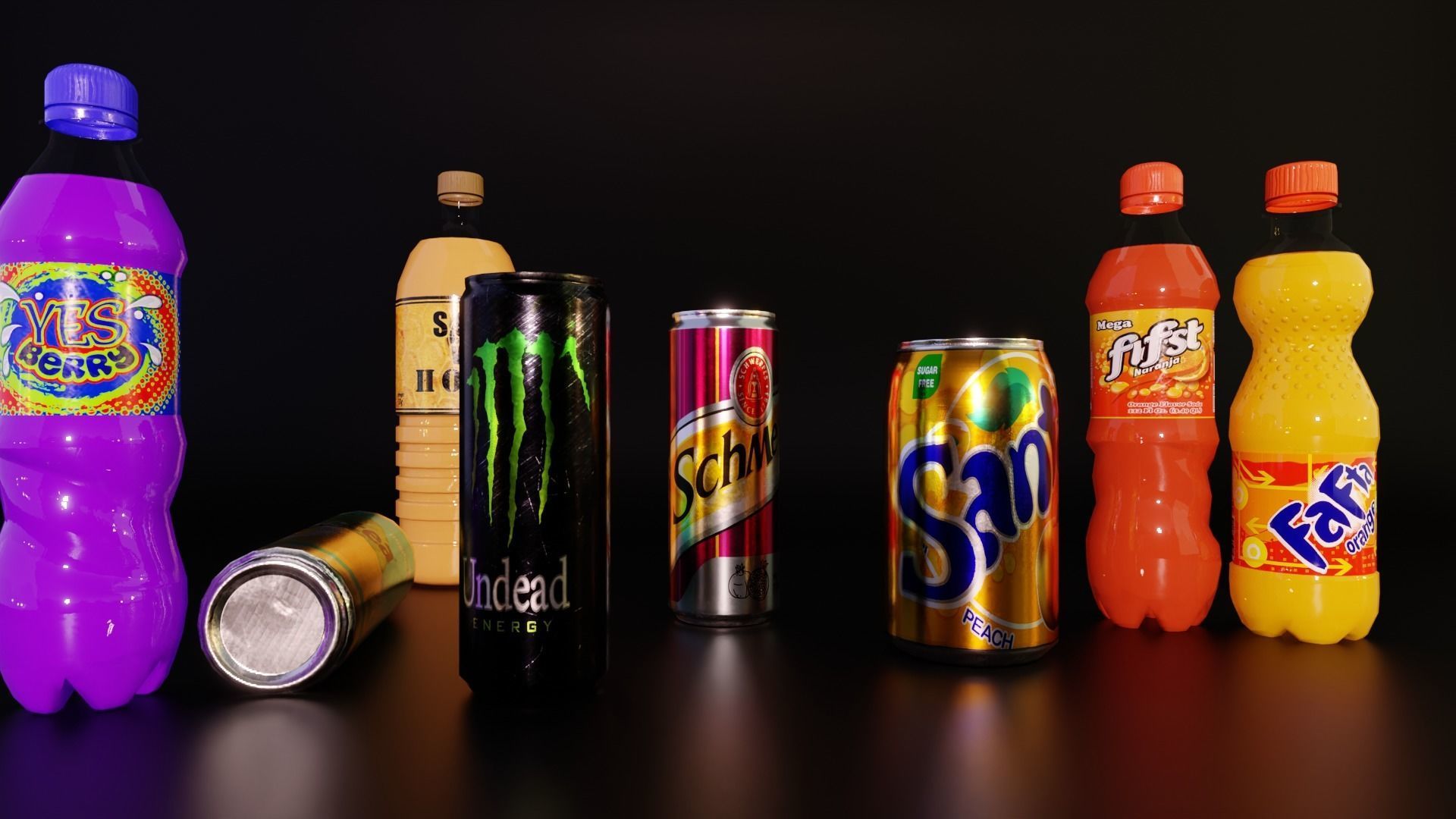 Soda bottles Can drinks Low-poly 3D model_7