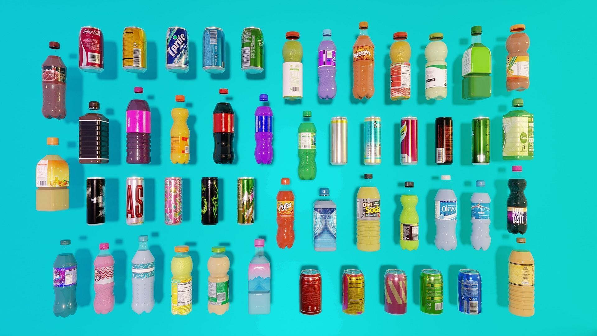Soda bottles Can drinks Low-poly 3D model_4