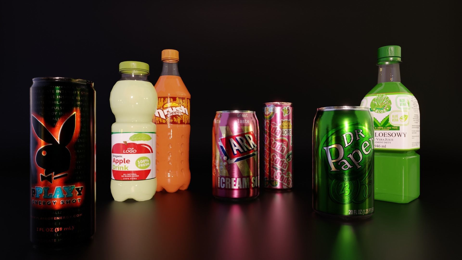 Soda bottles Can drinks Low-poly 3D model_10