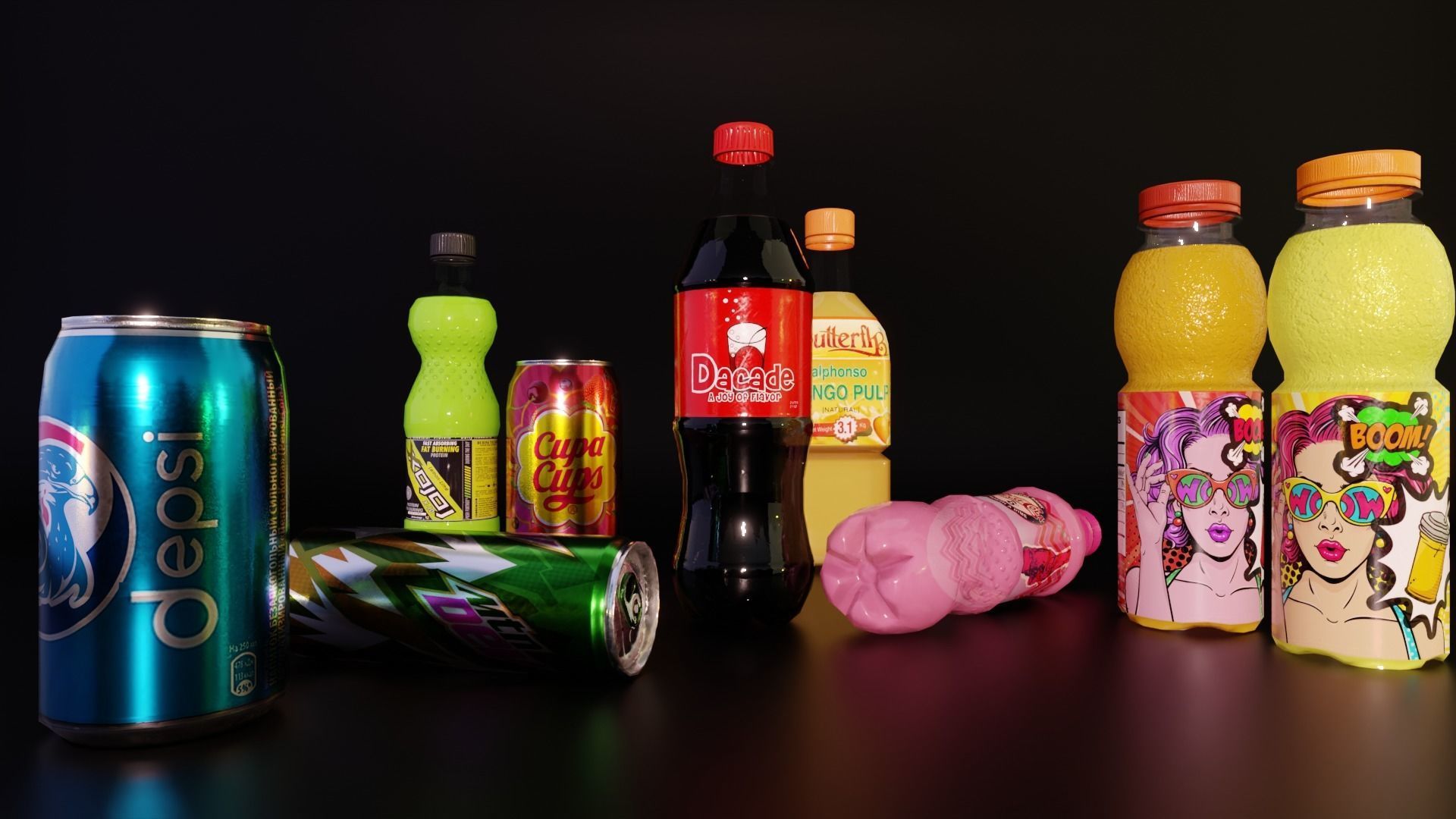 Soda bottles Can drinks Low-poly 3D model_6