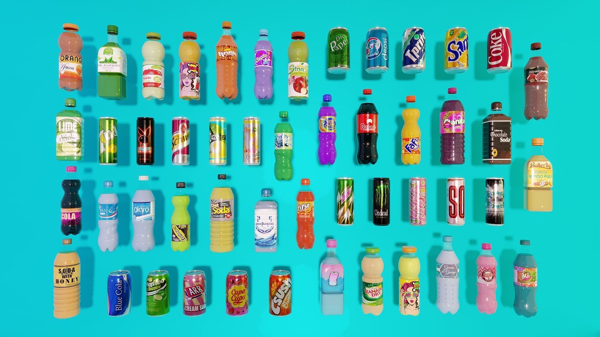 Soda bottles Can drinks Low-poly 3D model_3