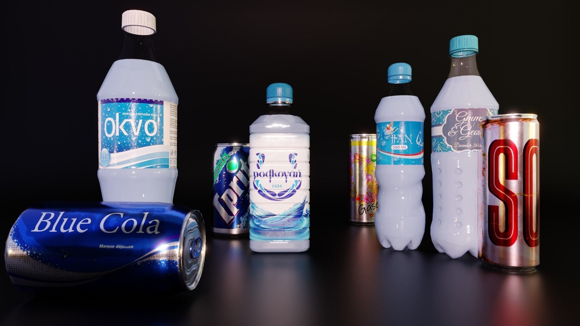 Soda bottles Can drinks Low-poly 3D model_8