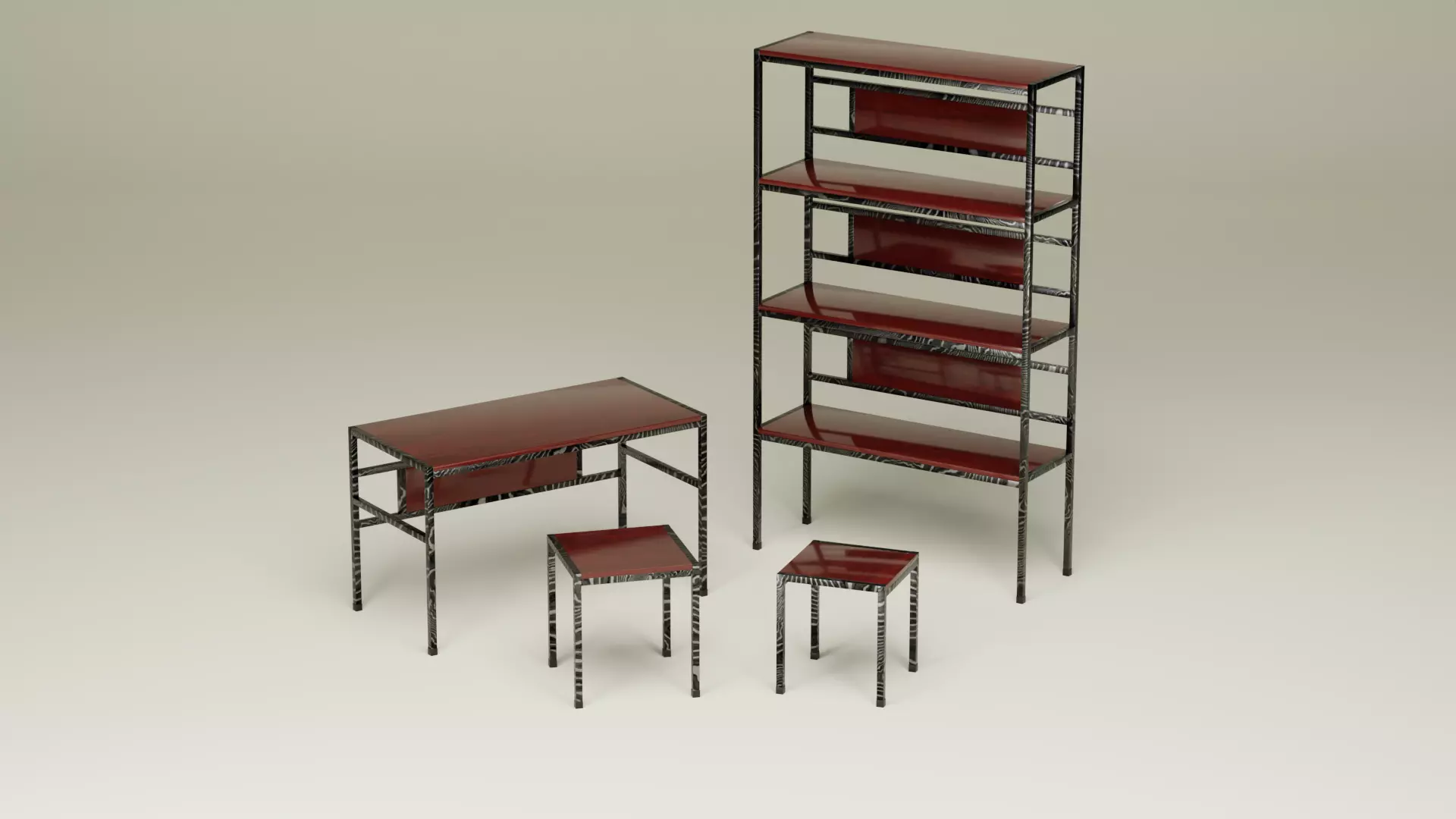 Student Study Set - Red Mahogany Darkened Damascus - AMS05 Free 3D model