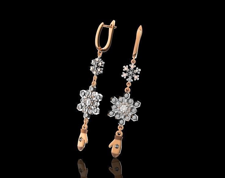 Dangling snowflake earrings and mittens 675 3D print model_19