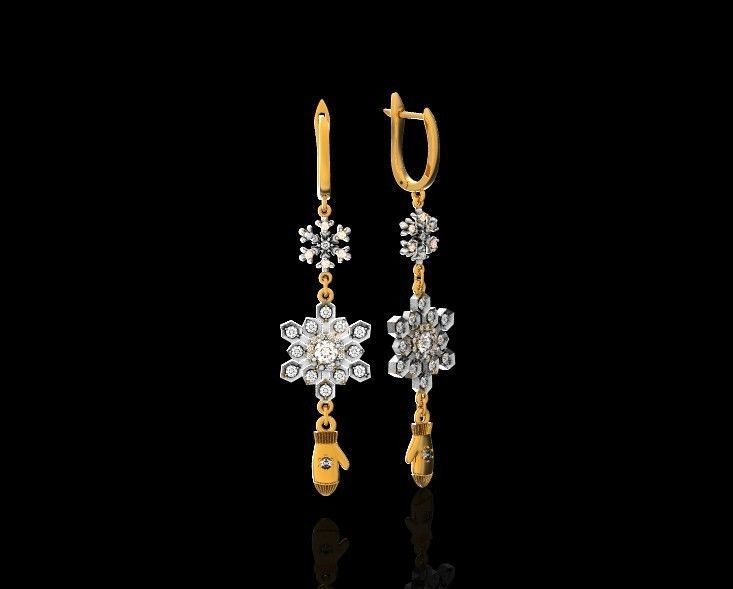 Dangling snowflake earrings and mittens 675 3D print model_26