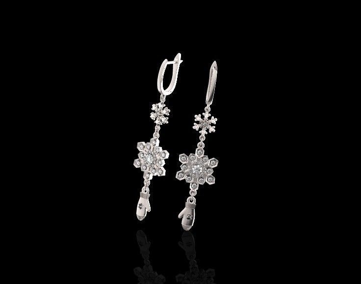 Dangling snowflake earrings and mittens 675 3D print model_8