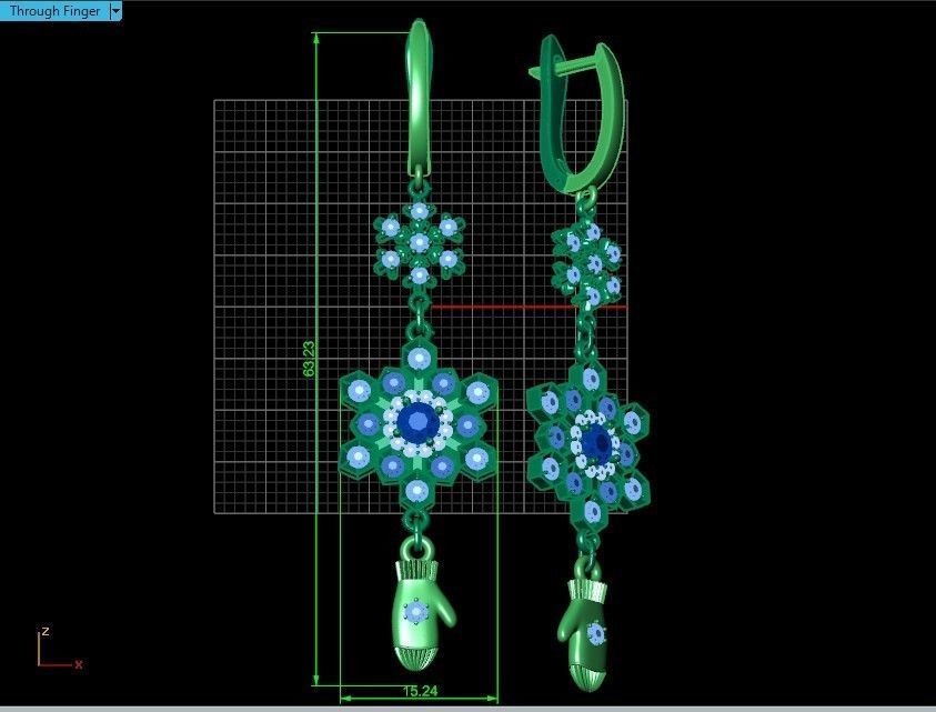 Dangling snowflake earrings and mittens 675 3D print model_3