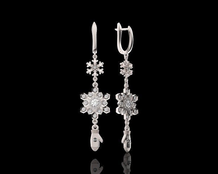 Dangling snowflake earrings and mittens 675 3D print model_2
