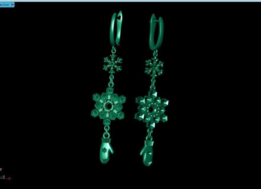 Dangling snowflake earrings and mittens 675 3D print model_22