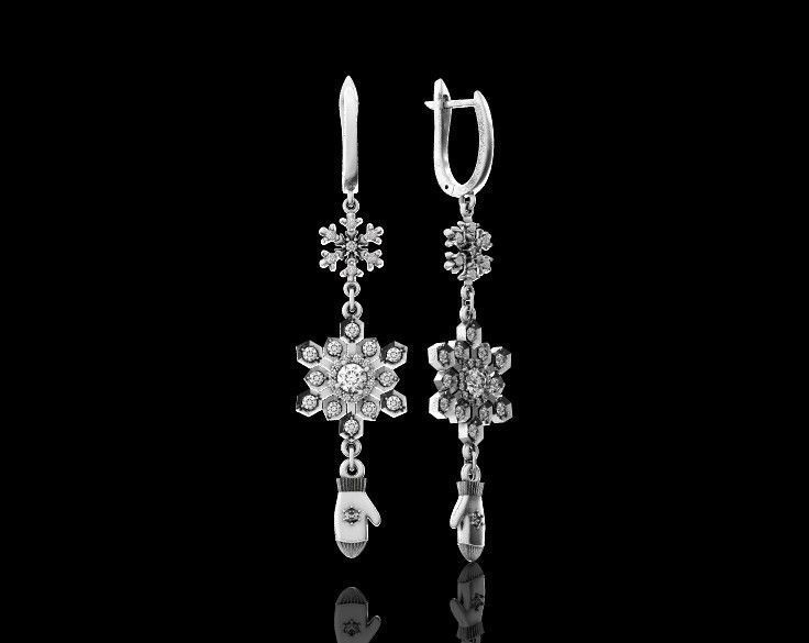 Dangling snowflake earrings and mittens 675 3D print model_1
