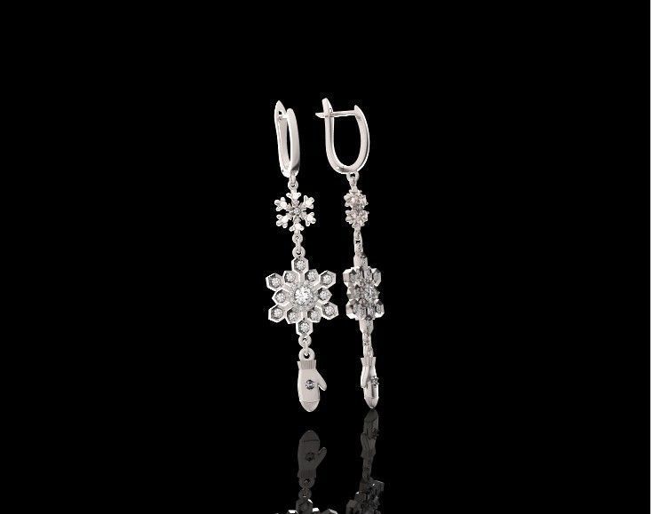 Dangling snowflake earrings and mittens 675 3D print model_9