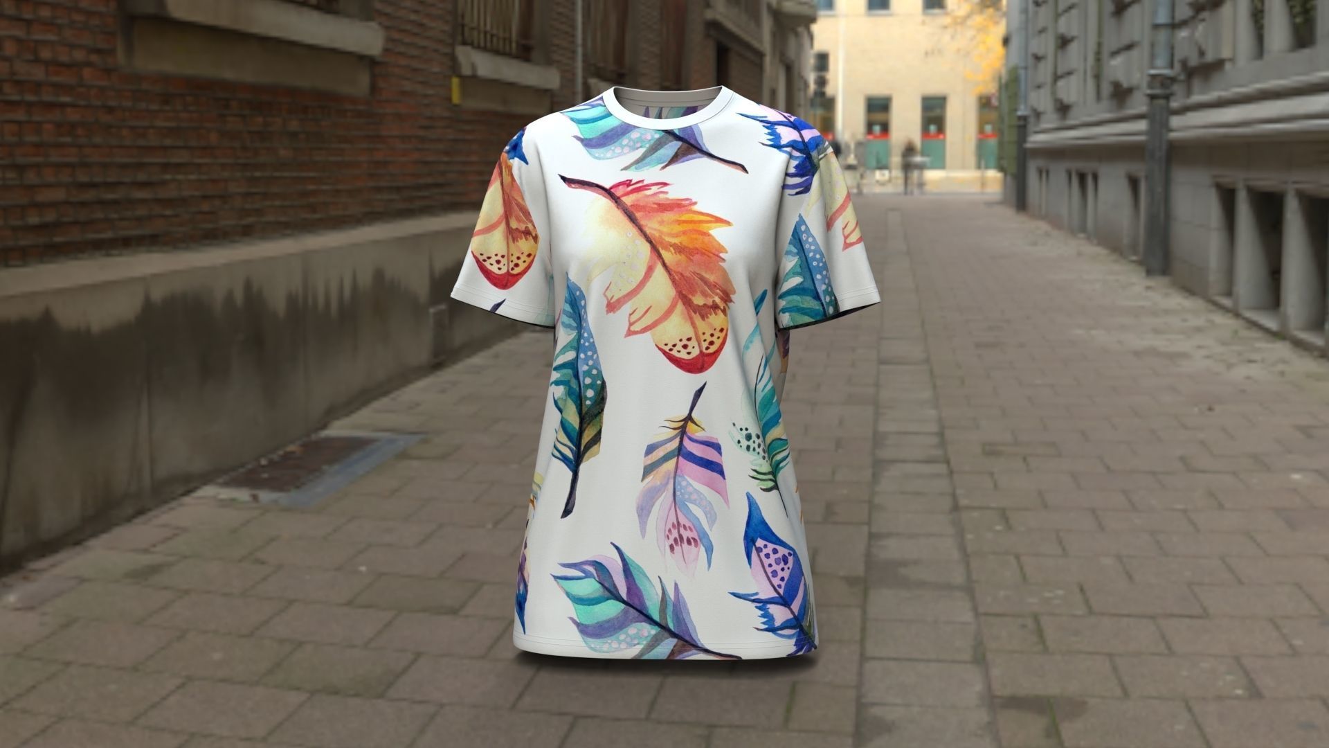 Round Neck Womens T-Shirts 3D model_8