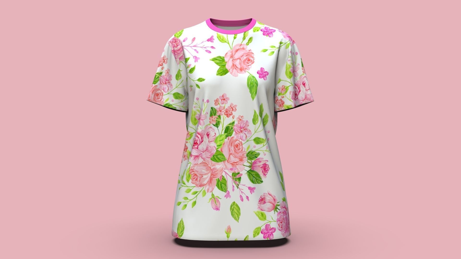 Round Neck Womens T-Shirts 3D model_2