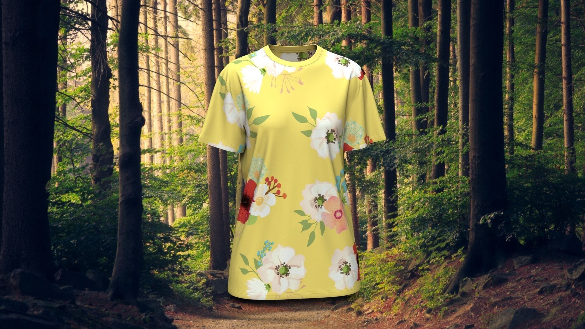 Round Neck Womens T-Shirts 3D model_10