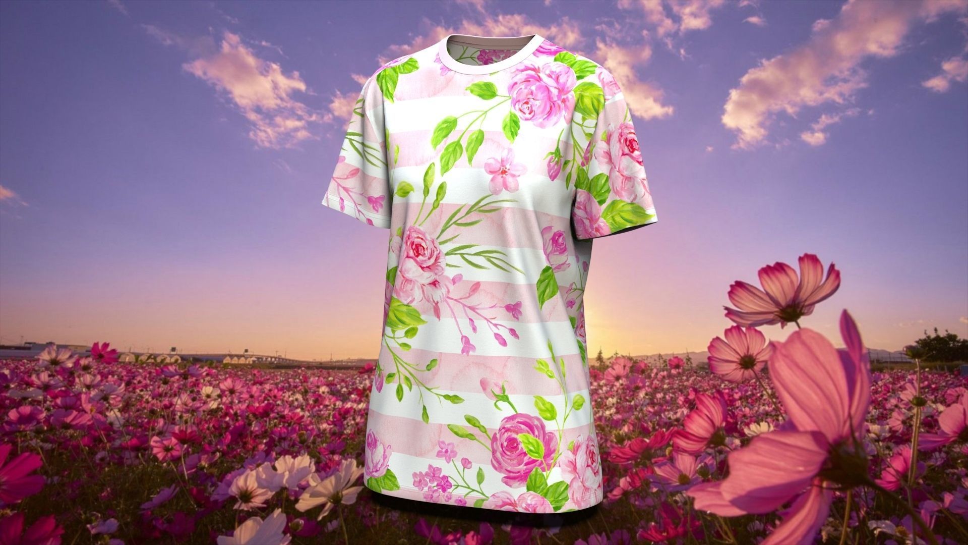 Round Neck Womens T-Shirts 3D model_5