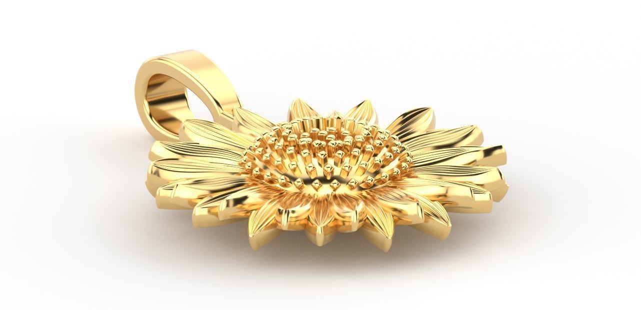 3D Print Model Sunflower pendant gold 3D print model_3