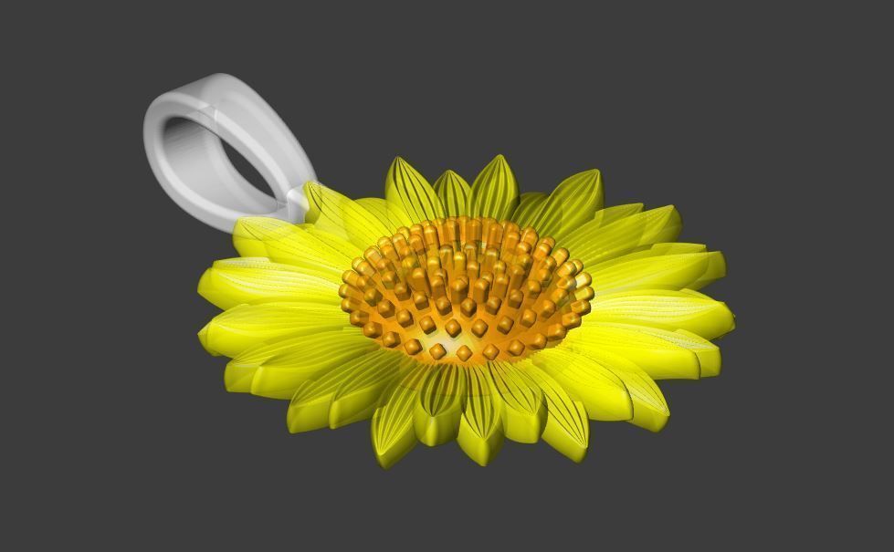 3D Print Model Sunflower pendant gold 3D print model_7