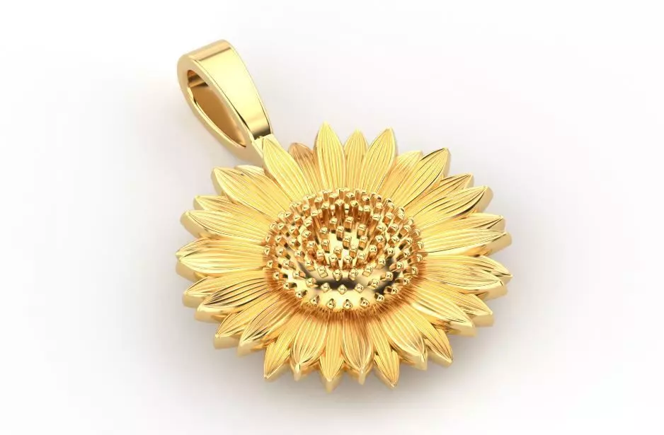 3D Print Model Sunflower pendant gold 3D print model_0